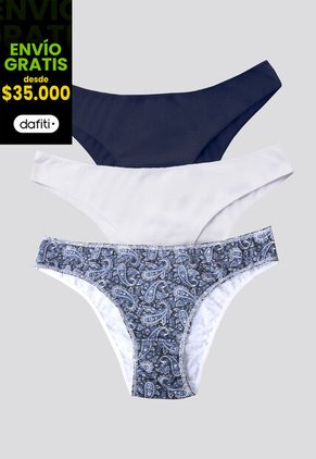 Panty Paq X3 Mujer Azul Navy/Blanco/Estampado FI 96450