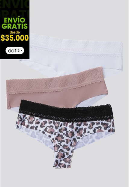 Cachetero Paq X3 Mujer Rosa Malva/Blanco/Estampado FI 96631