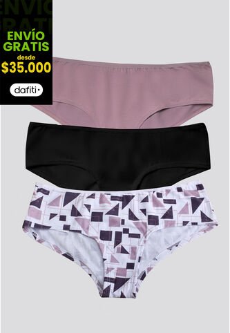 Cachetero Paq X3 Mujer Rosado Malva/Negro/Estampado FI 96589 Formas Intimas