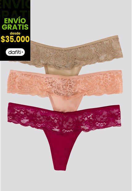 Brasilera Paq X3 Mujer Cereza/Piel/Nude FI 34542