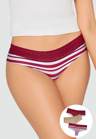 Cachetero Paq X3 Mujer Vino Tinto FI 96631 Formas Intimas