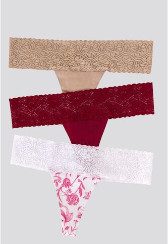 Brasilera Paq X3 Mujer Cereza/Mocca/Estampado FI 96215 Formas Intimas