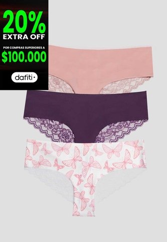 Cachetero Paq X3 Mujer Vino-Rosa Fi 114480 Formas Intimas