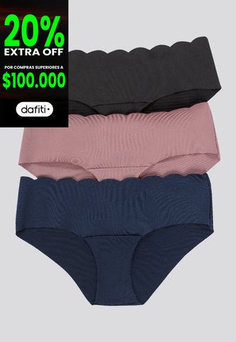 Cachetero Paq X3 Mujer Azul Navy/Rosa/Negro FI 91000 Formas Intimas