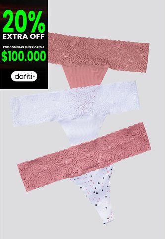 Brasilera Paq X3 Mujer Rosa/Blanco/Estampado FI 96215 Formas Intimas
