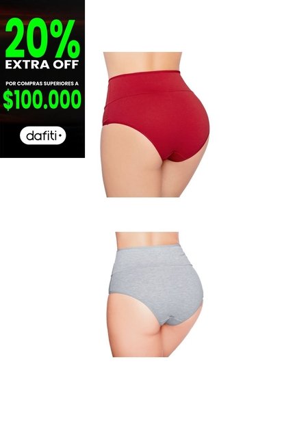 Cachetero Paq X2 Para Mujer Gris Jaspe/Rojo FI