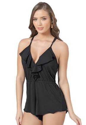 Enterizo Corto Mujer Negro Fi 5556