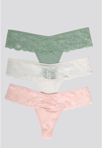 Brasilera Paq X3 Mujer Verde Oliva/Marfil/Rosa FI 34542 Formas Intimas