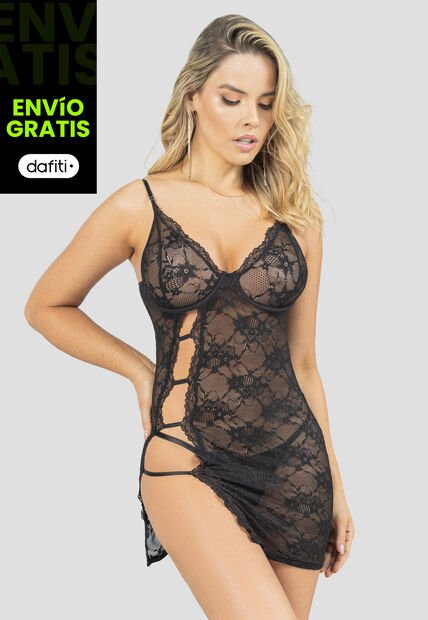 Baby Doll Vestido Mujer Negro Fi 103035