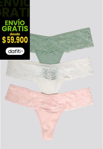 Brasilera Paq X3 Mujer Verde Oliva/Marfil/Rosa FI 34542 Formas Intimas