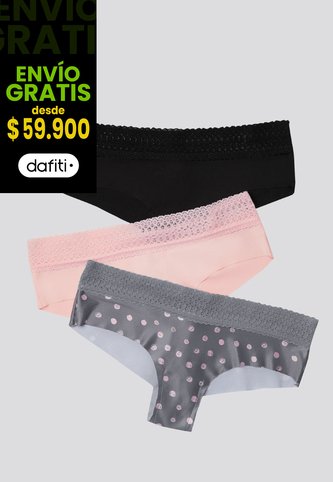 Cachetero Paq X3 Mujer Rosa/Negro/Estampado FI 96631 Formas Intimas