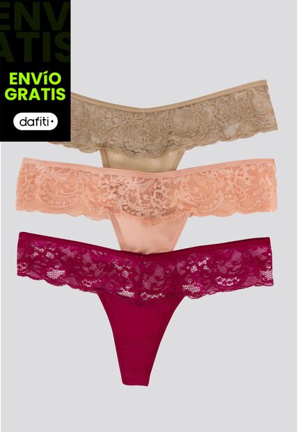 Brasilera Paq X3 Mujer Cereza/Piel/Nude FI 34542