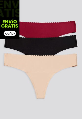 Brasilera Paq X3 Mujer Piel/Negro/Vino FI 16969 Formas Intimas