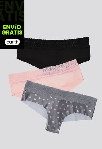 Cachetero Paq X3 Mujer Rosa/Negro/Estampado FI 96631 Formas Intimas