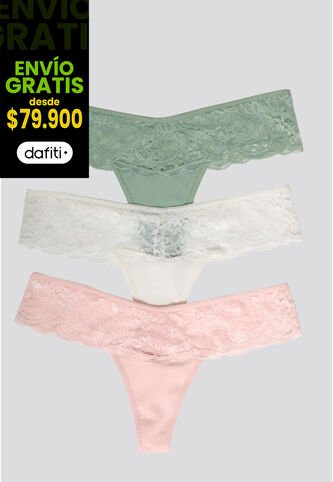 Brasilera Paq X3 Mujer Verde Oliva/Marfil/Rosa FI 34542 Formas Intimas