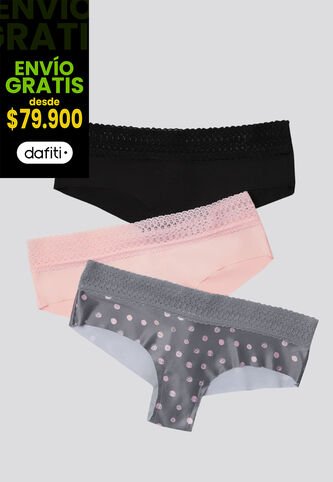 Cachetero Paq X3 Mujer Rosa/Negro/Estampado FI 96631 Formas Intimas