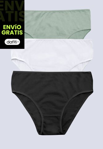 Panty Paq X3 Mujer Verde Oliva/Blanco/Negro FI 96572 Formas Intimas