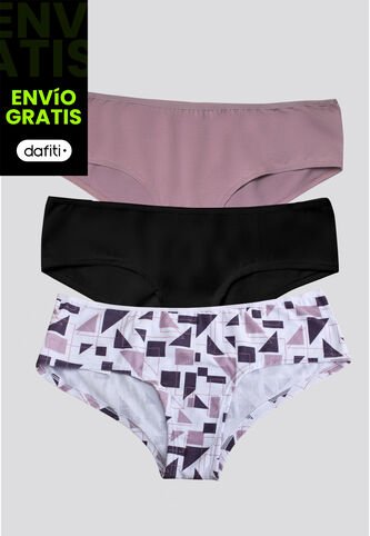 Cachetero Paq X3 Mujer Rosado Malva/Negro/Estampado FI 96589 Formas Intimas