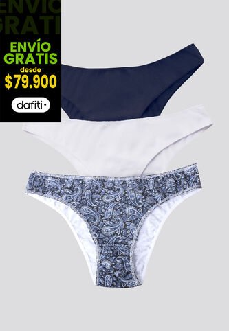 Panty Paq X3 Mujer Azul Navy/Blanco/Estampado FI 96450 Formas Intimas