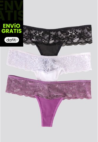 Brasilera Paq X3 Mujer Mora/Negro/Blanco FI 34542 Formas Intimas