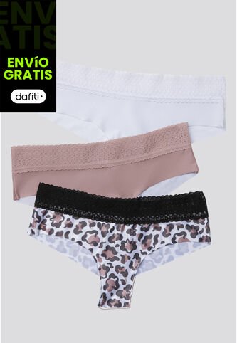 Cachetero Paq X3 Mujer Rosa Malva/Blanco/Estampado FI 96631 Formas Intimas