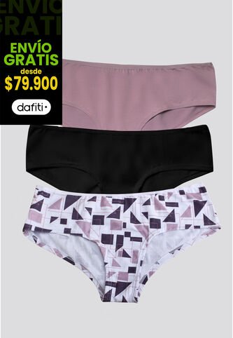 Cachetero Paq X3 Mujer Rosado Malva/Negro/Estampado FI 96589 Formas Intimas
