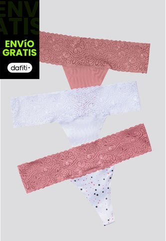 Brasilera Paq X3 Mujer Rosa/Blanco/Estampado FI 96215 Formas Intimas
