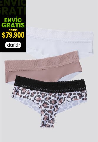 Cachetero Paq X3 Mujer Rosa Malva/Blanco/Estampado FI 96631 Formas Intimas