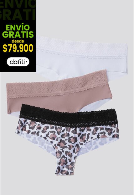 Cachetero Paq X3 Mujer Rosa Malva/Blanco/Estampado FI 96631