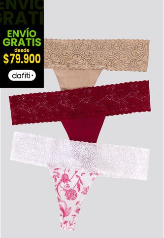 Brasilera Paq X3 Mujer Cereza/Mocca/Estampado FI 96215 Formas Intimas