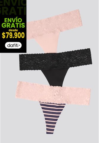 Brasilera Paq X3 Mujer Negro/Rosa/Estampado FI 96215 Formas Intimas