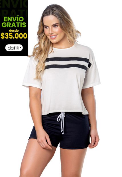 Camisa Pijama Mujer Blanco-Negro FI 89328