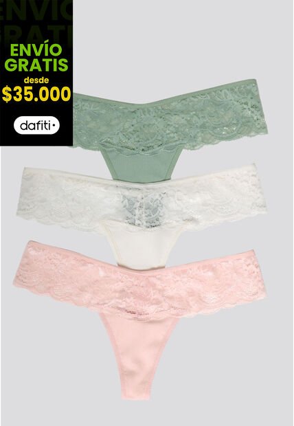 Brasilera Paq X3 Mujer Verde Oliva/Marfil/Rosa FI 34542