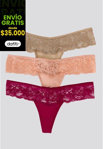 Brasilera Paq X3 Mujer Cereza/Piel/Nude FI 34542 Formas Intimas