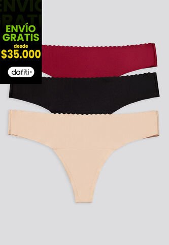 Brasilera Paq X3 Mujer Piel/Negro/Vino FI 16969 Formas Intimas