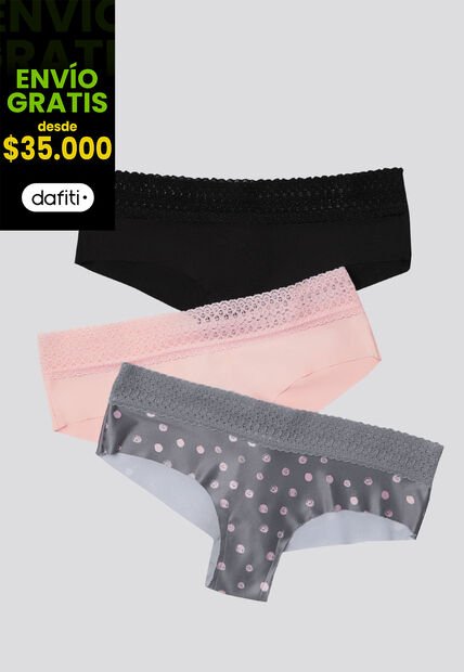 Cachetero Paq X3 Mujer Rosa/Negro/Estampado FI 96631