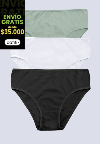 Panty Paq X3 Mujer Verde Oliva/Blanco/Negro FI 96572 Formas Intimas