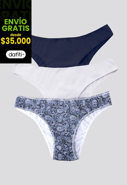 Panty Paq X3 Mujer Azul Navy/Blanco/Estampado FI 96450