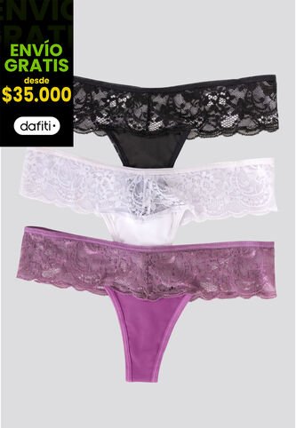 Brasilera Paq X3 Mujer Mora/Negro/Blanco FI 34542 Formas Intimas