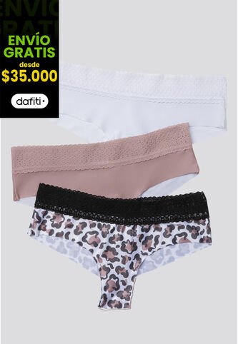 Cachetero Paq X3 Mujer Rosa Malva/Blanco/Estampado FI 96631 Formas Intimas