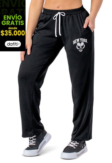 Pantalón Sudadera Mujer Negro Fi 4999