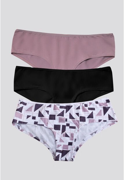 Cachetero Paq X3 Mujer Rosado Malva/Negro/Estampado FI 96589