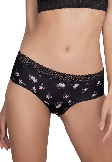 Cachetero Para Mujer Estampado Negro Flores FI