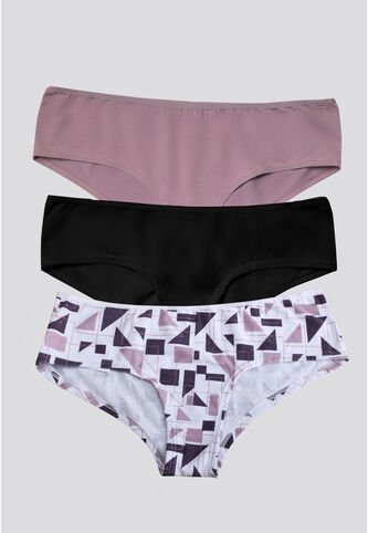 Cachetero Paq X3 Mujer Rosado Malva/Negro/Estampado FI 96589 Formas Intimas