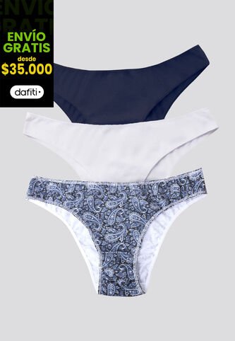 Panty Paq X3 Mujer Azul Navy/Blanco/Estampado FI 96450 Formas Intimas