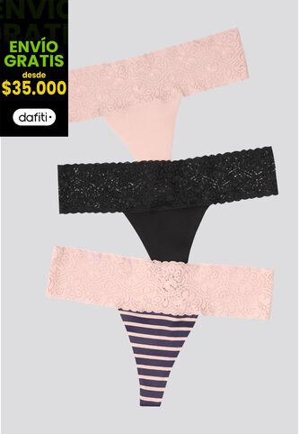 Brasilera Paq X3 Mujer Negro/Rosa/Estampado FI 96215 Formas Intimas