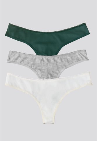 Brasilera Paq X3 Mujer Verde/Gris Jaspe/Blanco FI 96636 Formas Intimas