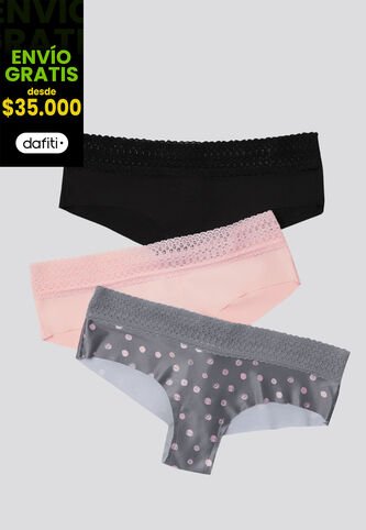 Cachetero Paq X3 Mujer Rosa/Negro/Estampado FI 96631 Formas Intimas