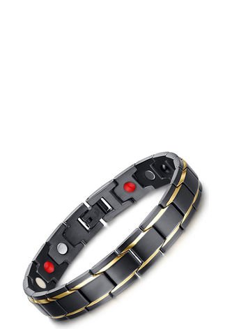 Pulsera Magnetica Acero Inoxidable 316L Doble Linea Dorada - Negro Mate Frenezi