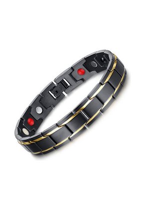 Pulsera Magnetica Acero Inoxidable 316L Doble Linea Dorada - Negro Mate